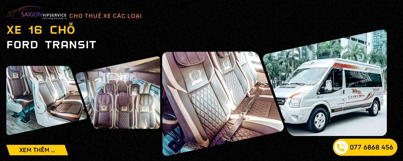 Cho thuê xe 16 chỗ Ford Transit với nội thất ghế bọc da