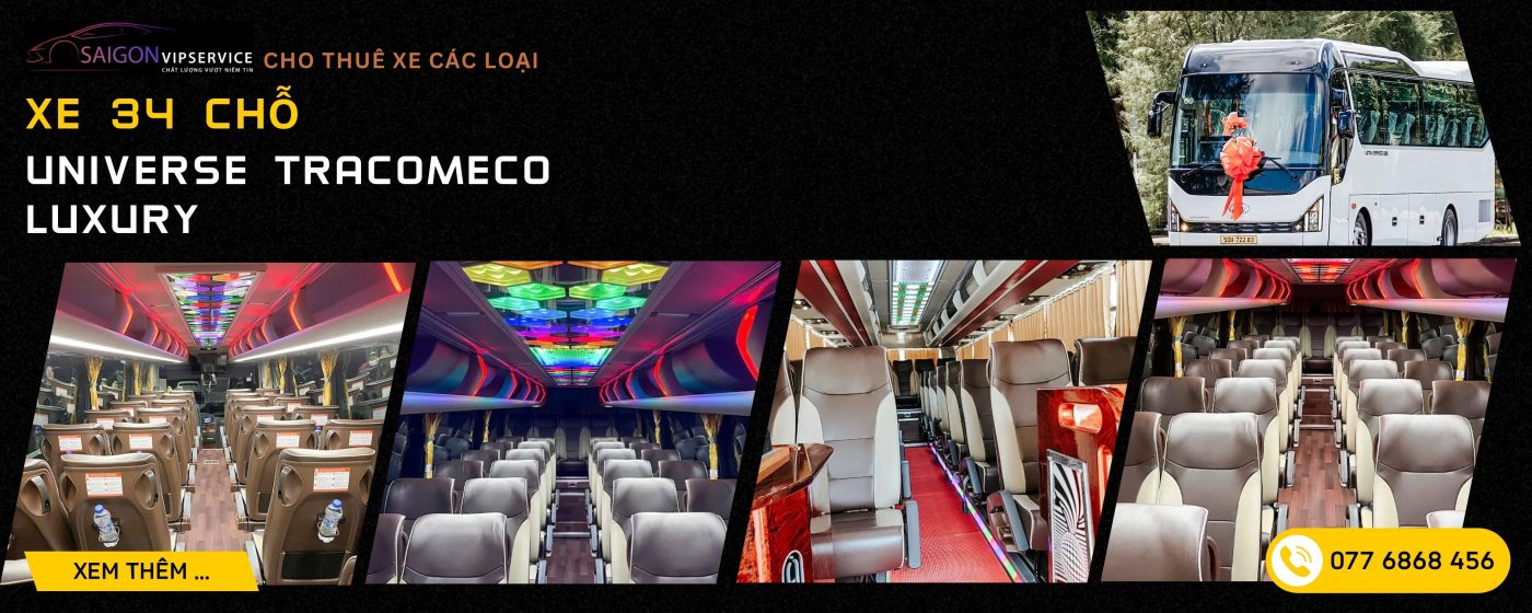 Xe 35 chỗ Universe Tracomeco với khoang ghế và ánh sáng trang trí