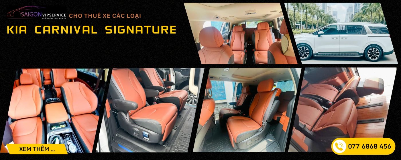 Kia Carnival Signature với nội thất ghế da cam đen, thiết kế hiện đại và khoang ngồi rộng rãi