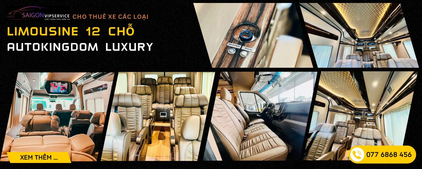 AutoKingdom Luxury 12 Chỗ với ghế da sang trọng, nút massage và khoang xe tiện nghi