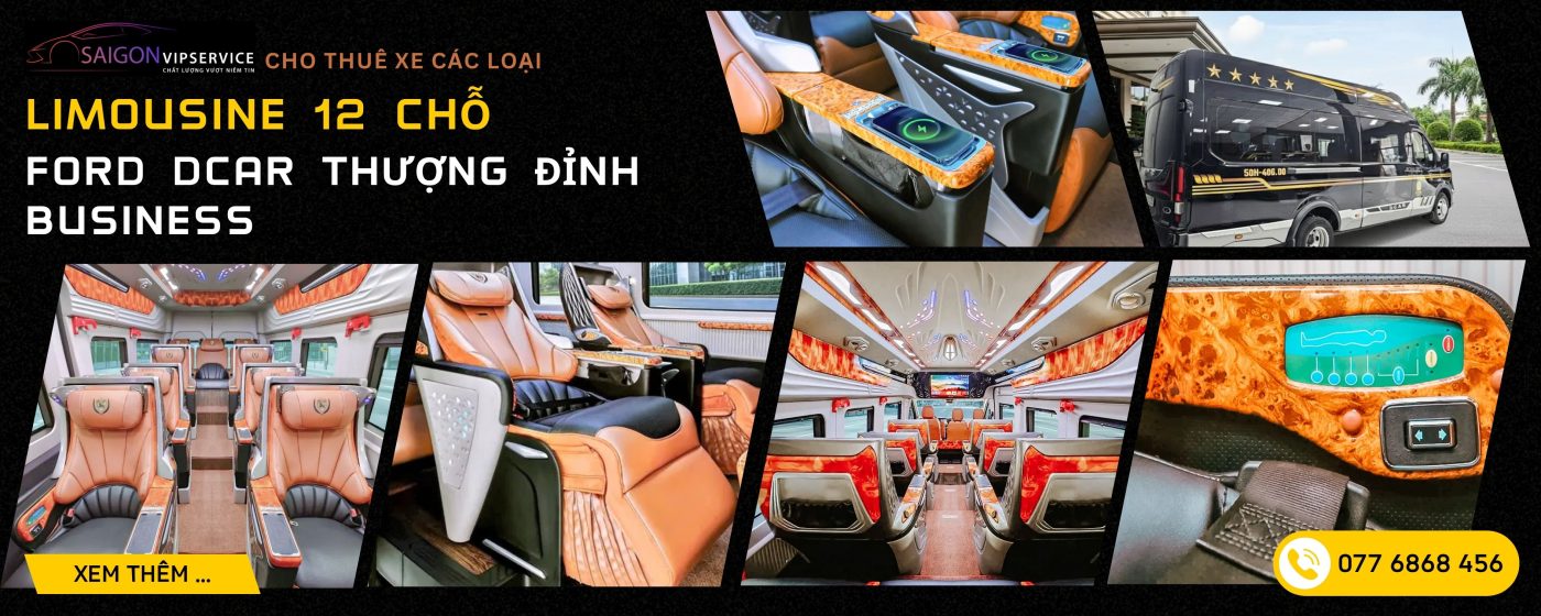 Ford DCar Thượng Đỉnh Business 12 chỗ với ghế da VIP, sạc không dây và nội thất sang trọng