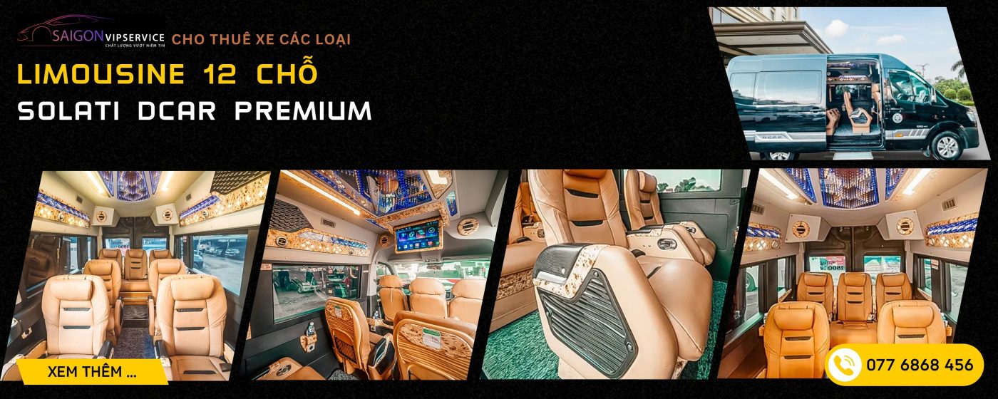 Solati DCar Premium 12 chỗ với khoang ghế VIP, đèn trần sang trọng và nội thất cao cấp