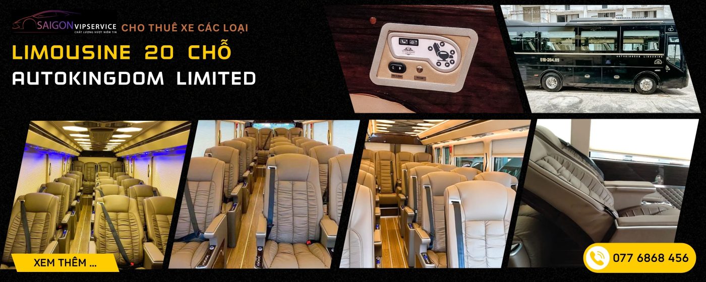 Limousine 20 chỗ Autokingdom Limited với ghế da cao cấp, khoang xe rộng và tiện ích hiện đại