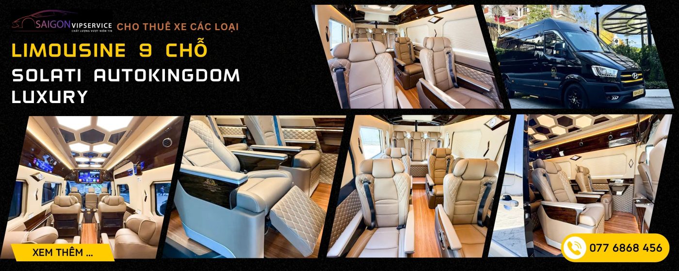 Solati AutoKingdom Luxury 9 chỗ với nội thất ghế da sáng màu và thiết kế sang trọng