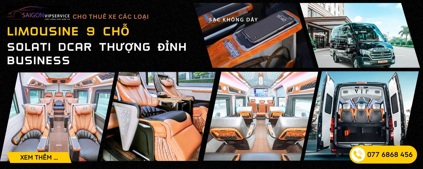 Solati DCar Thượng Đỉnh Business 9 Chỗ với ghế da cam đen và tiện ích cao cấp