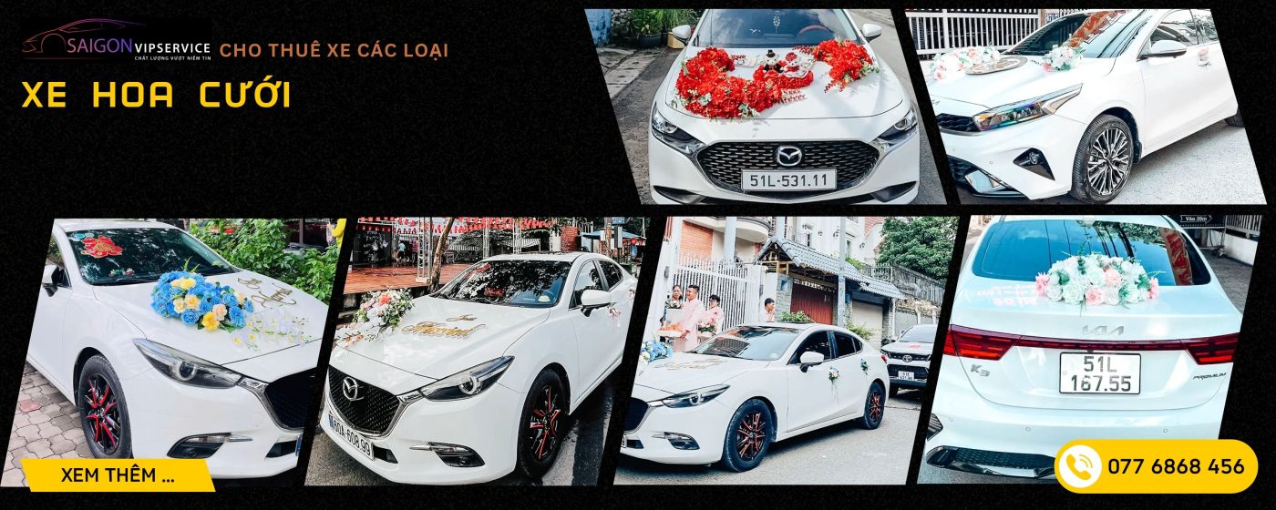 Xe hoa cưới màu trắng trang trí hoa tươi sang trọng cho lễ rước dâu