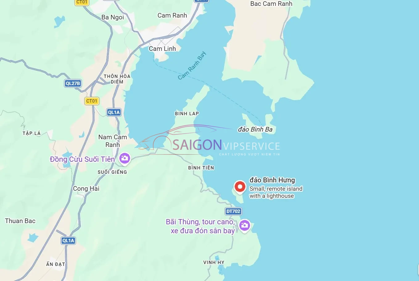 Bản đồ vị trí đảo Bình Hưng giúp du khách hình dung cung đường di chuyển