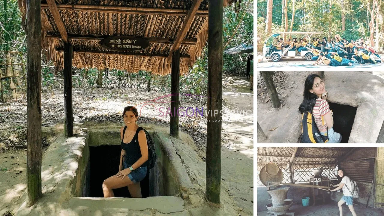 Du khách tham quan Địa đạo Củ Chi với khu trưng bày lịch sử