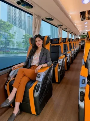 Trải nghiệm khoang nội thất chuẩn hạng thương gia trên xe Kim Long Luxury 29 chỗ. Ghế ngồi ngả sâu linh hoạt, chỗ để chân rộng rãi cùng lối đi thông thoáng đáp ứng mọi tiêu chuẩn khắt khe nhất.