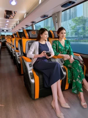 Tận hưởng hành trình thoải mái cùng bạn bè trên xe Kim Long Luxury 29 chỗ. Hệ thống ghế ngồi đôi bọc da êm ái, thiết kế công thái học giúp hành khách thư giãn và chống say xe hiệu quả.